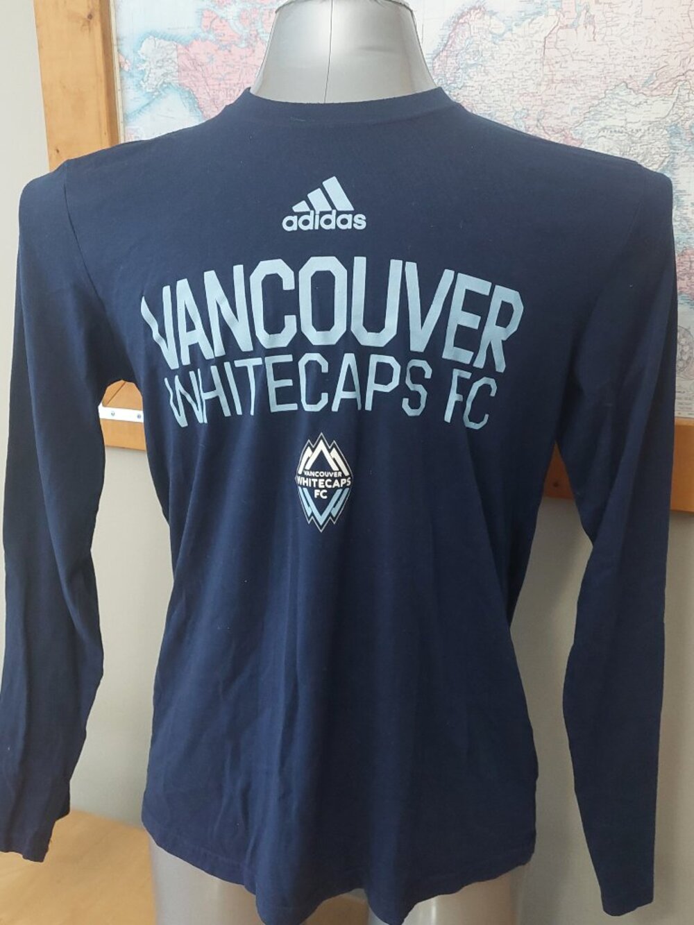 Adidas Vancouver Whitecap FC Navy Long Sleeve Performance Tee Size Men's Medium